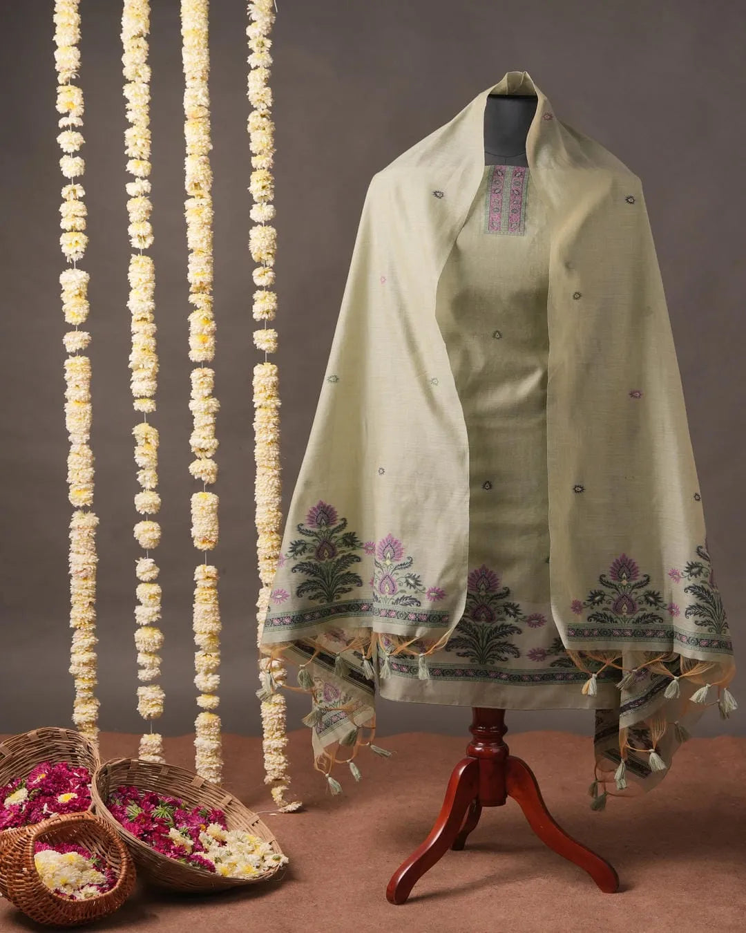 Steel Grey Muga Cotton Suit for Formal Wear  Dorai