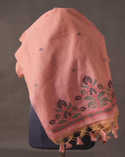 Terracotta Rose and Forest Green Muga Cotton Unstitched Suit Set