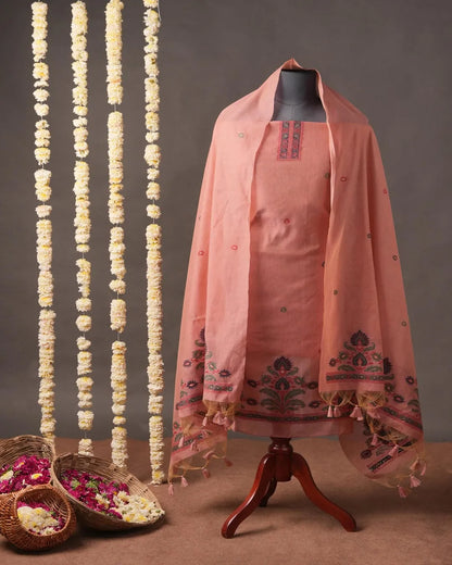 Traditional Handloom Muga Cotton Unstitched Suit  Dorai