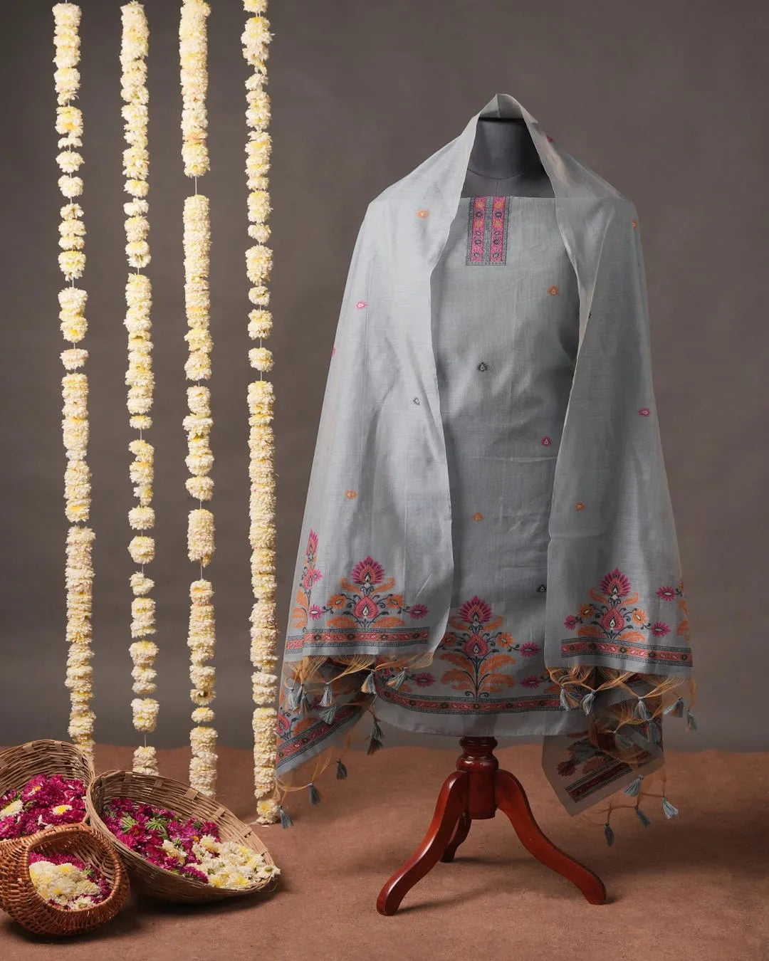 Traditional Handloom Muga Cotton Unstitched Suit  Dorai