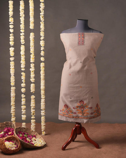 Warm Beige Muga Cotton Unstitched Suit Set