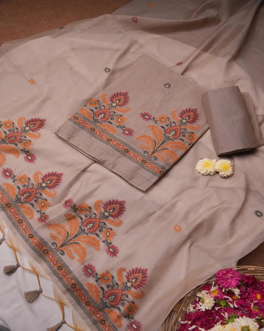 Steel Grey Muga Cotton Suit for Formal Wear  Dorai