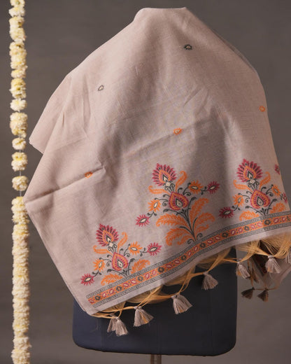 Warm Beige Muga Cotton Unstitched Suit Set