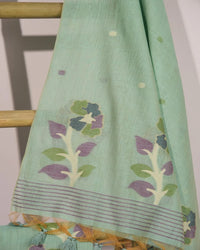 Azure Breeze – Sky Muga Cotton Unstitched Suit with Lotus Motifs