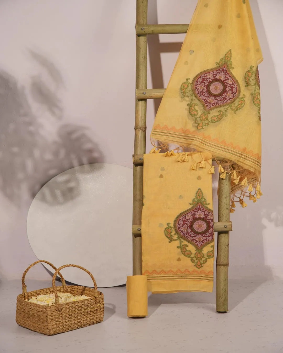 Golden Radiance – Yellow Muga Cotton Unstitched Suit