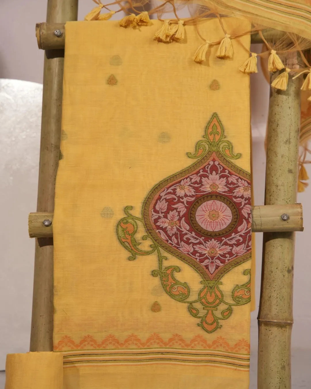 Golden Radiance – Yellow Muga Cotton Unstitched Suit