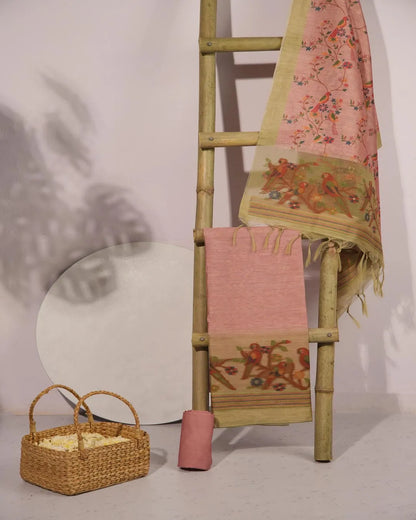 Blush Bliss – Peach Semi Tussar Silk Unstitched Suit