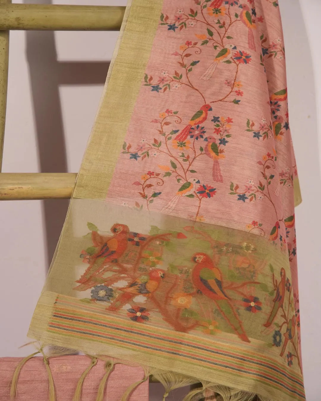 Blush Bliss – Peach Semi Tussar Silk Unstitched Suit