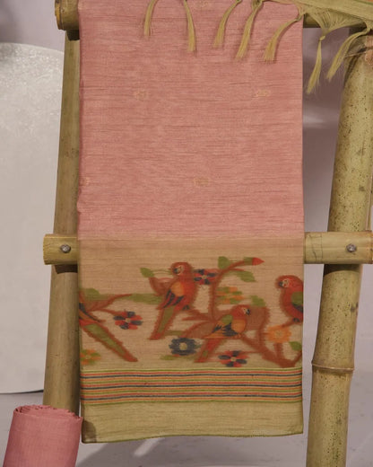 Blush Bliss – Peach Semi Tussar Silk Unstitched Suit