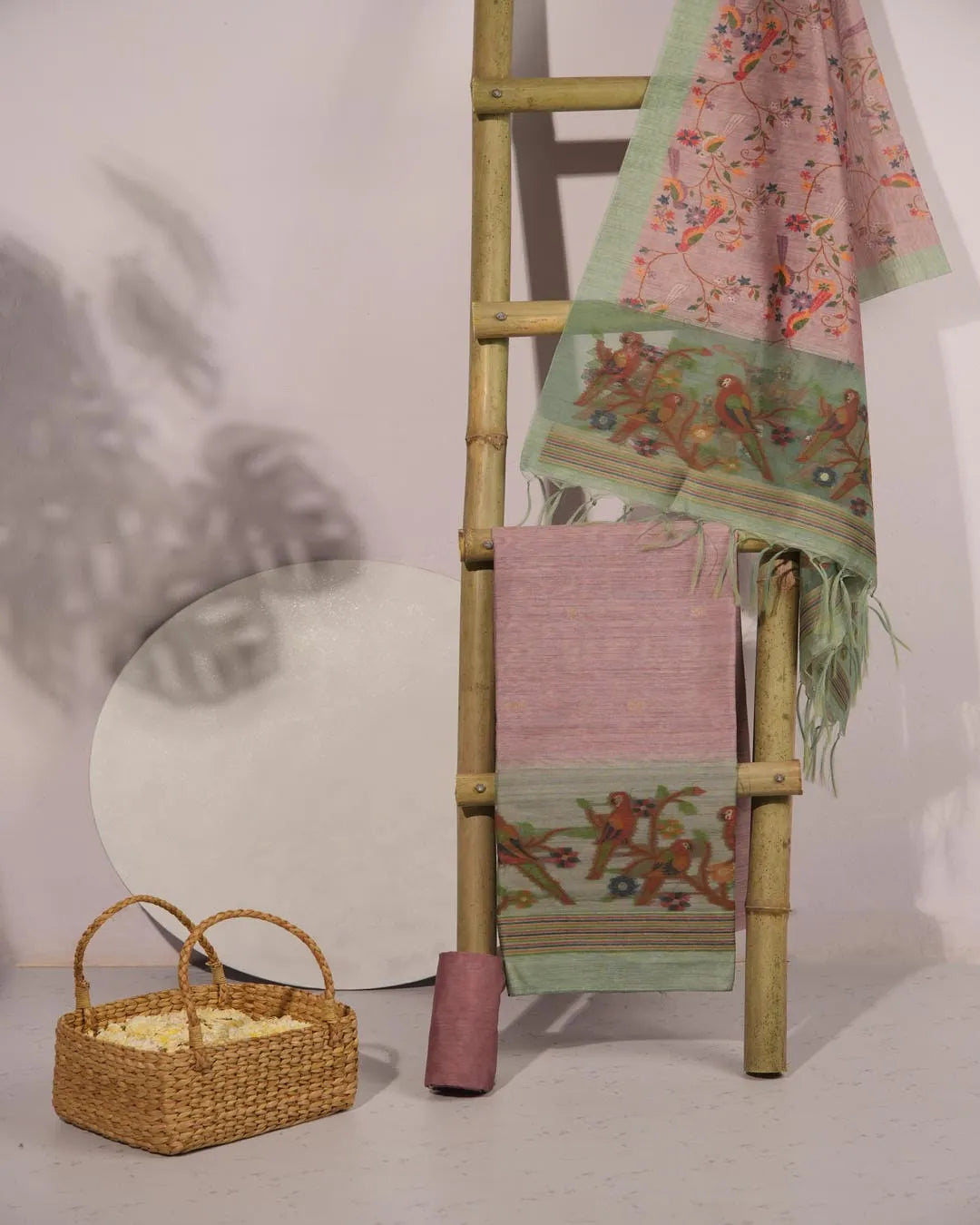 Rose Whisper – Pastel Pink Semi Tussar Silk Unstitched Suit