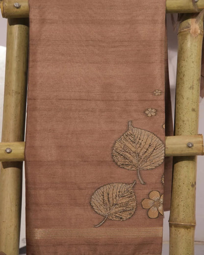 Earthy Heritage – Copper Brown Semi Tussar Unstitched Dress Material