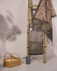 Prussian Blue Floral Semi Tussar Silk Unstitched Suit with Zari Border