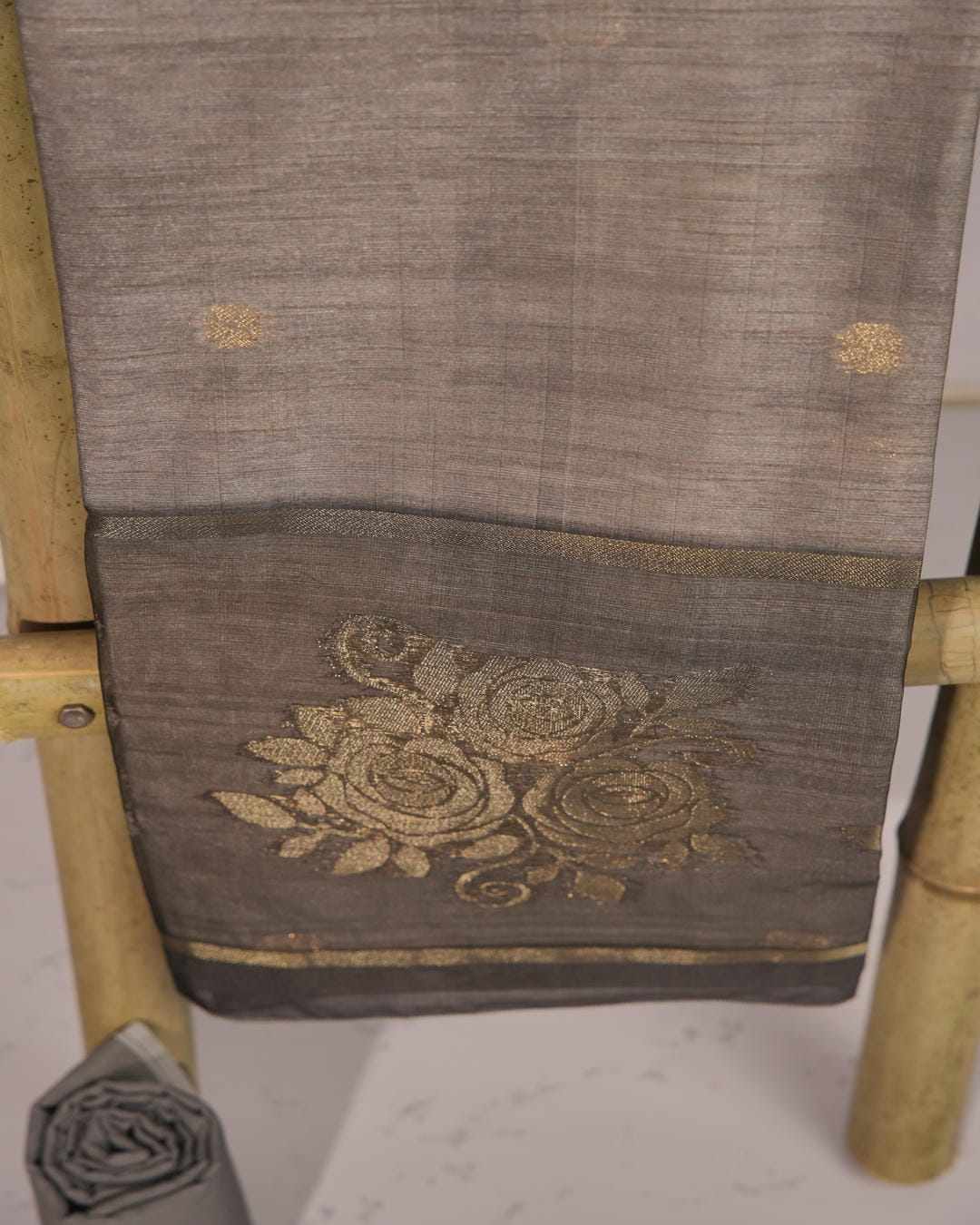 Graphite Grey and Antique Gold Semi Tussar Silk Unstitched Suit Set