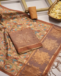 Amber Radiance – Mustard Yellow Semi Tussar Silk Unstitched Suit