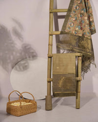 Olive Floral Semi Tussar Silk Unstitched Suit Material with Woven Zari Border