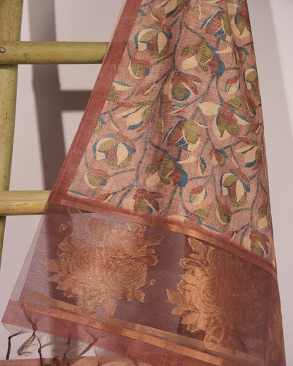 Onion Pink and Mauve-toned Semi Tussar Silk Unstitched Suit Set