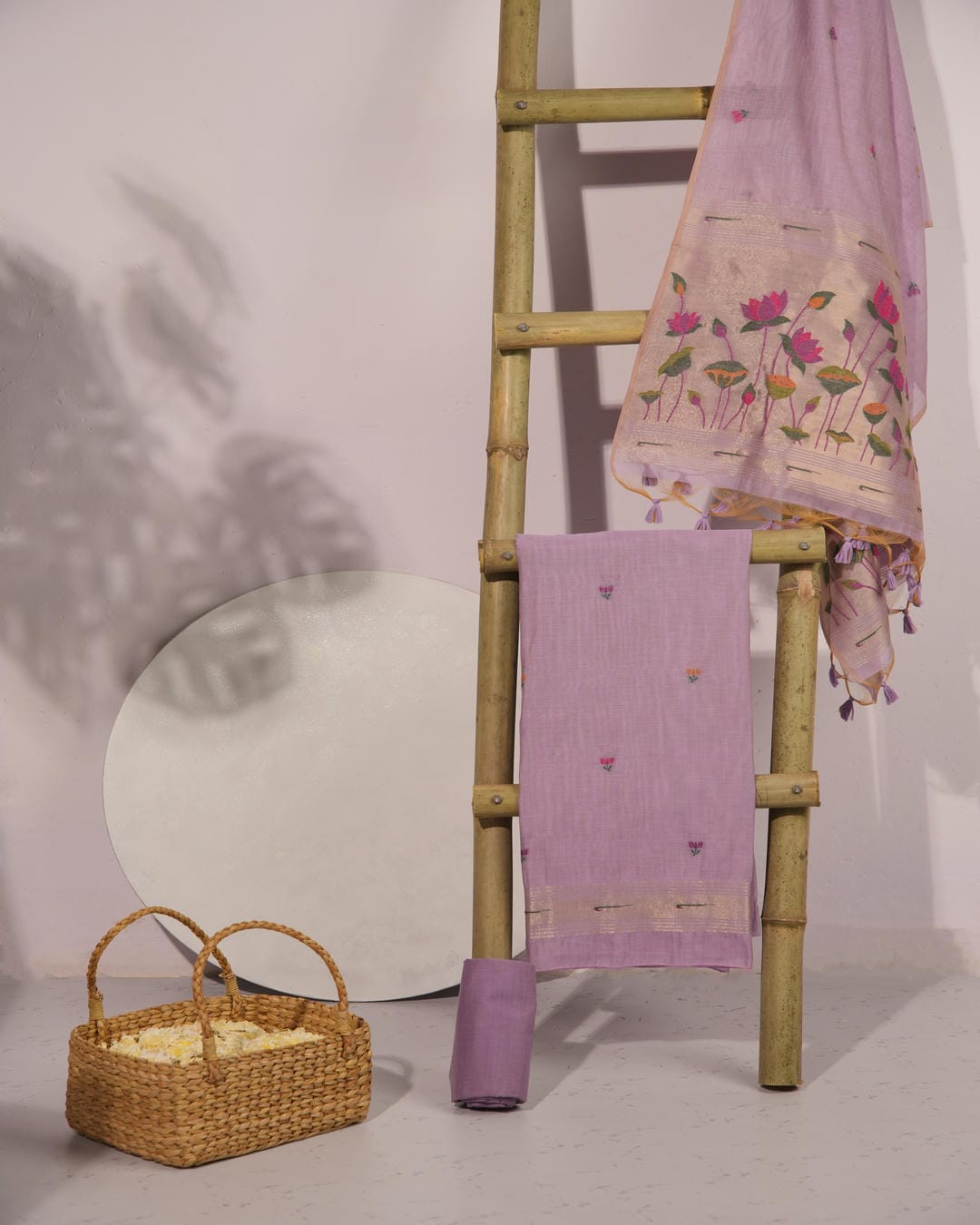 Lavender and Fuchsia Muga Cotton Unstitched Suit Set