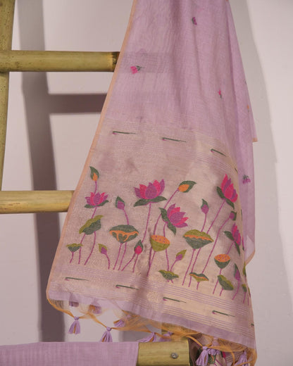 Lavender and Fuchsia Muga Cotton Unstitched Suit Set