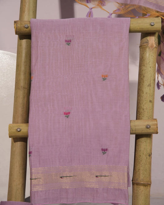 Lavender and Fuchsia Muga Cotton Unstitched Suit Set