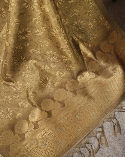 Amber Glow – Antique Gold Semi Tussar Silk Unstitched Suit