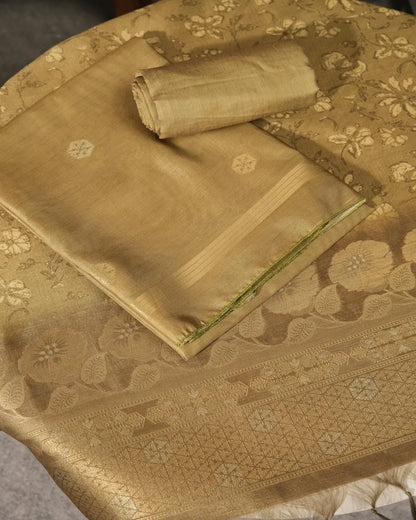 Amber Glow – Antique Gold Semi Tussar Silk Unstitched Suit
