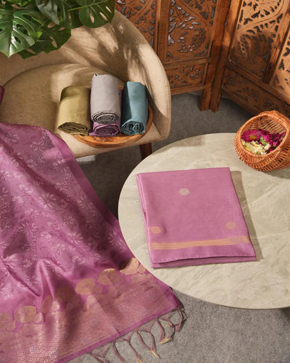 Rose Bliss – Pink Semi Tussar Silk Unstitched Suit