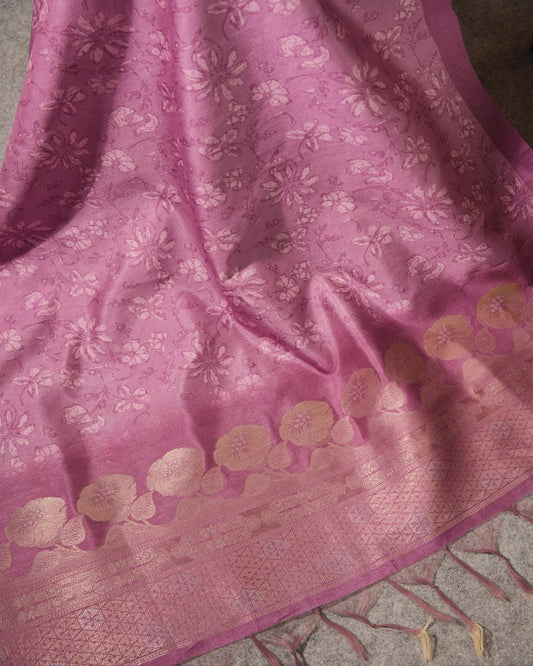 Dusty Rose Semi Tussar Silk Jamdani Unstitched Suit Set | Woven Zari Butti