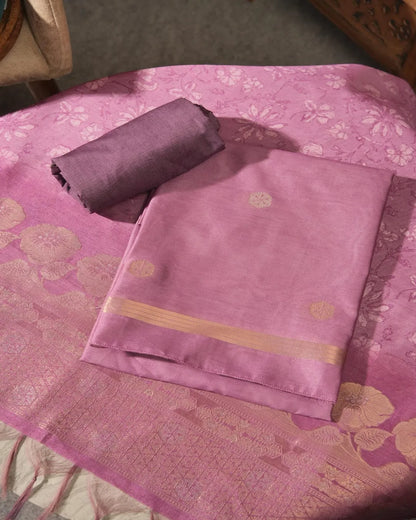 Amber Glow – Antique Gold Semi Tussar Silk Unstitched Suit