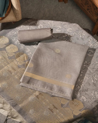 Midnight Whisper – Steel Grey Semi Tussar Silk Unstitched Suit