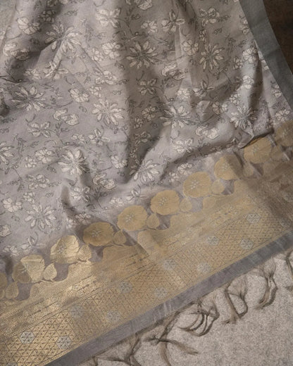 Midnight Whisper – Steel Grey Semi Tussar Silk Unstitched Suit