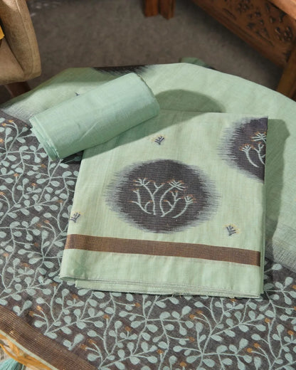 Pink Muga Cotton Unstitched Suit Material with Ikat Style Motifs