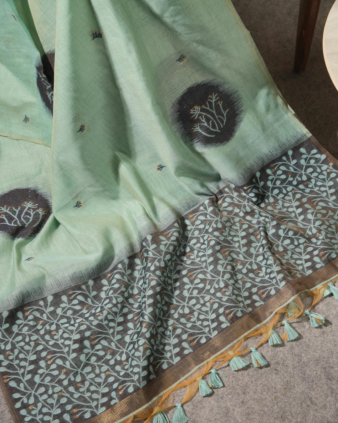 Pastel Mint Muga Cotton Jamdani Unstitched Suit Set