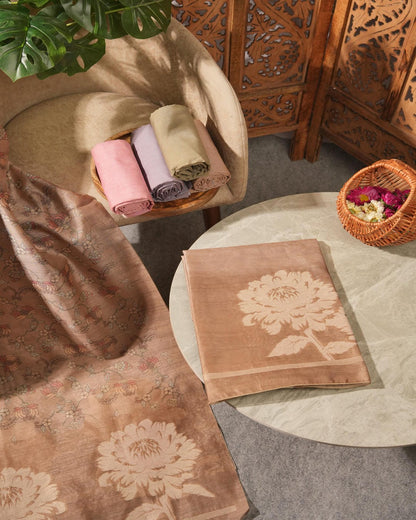 Cedar Brown Jamdani Muga Cotton Unstitched Suit Set