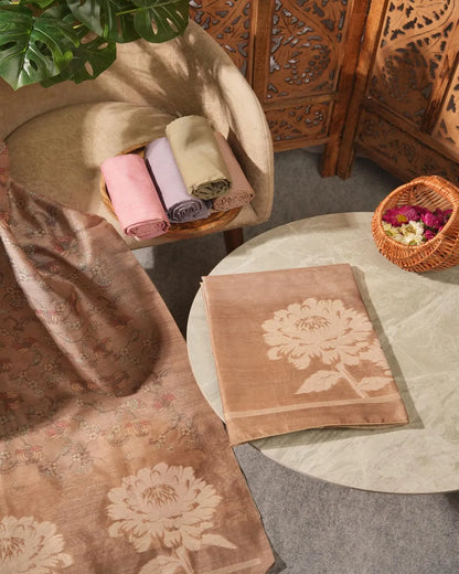 Vintage Bloom – Dusty Rose Semi Tussar Silk Unstitched Suit