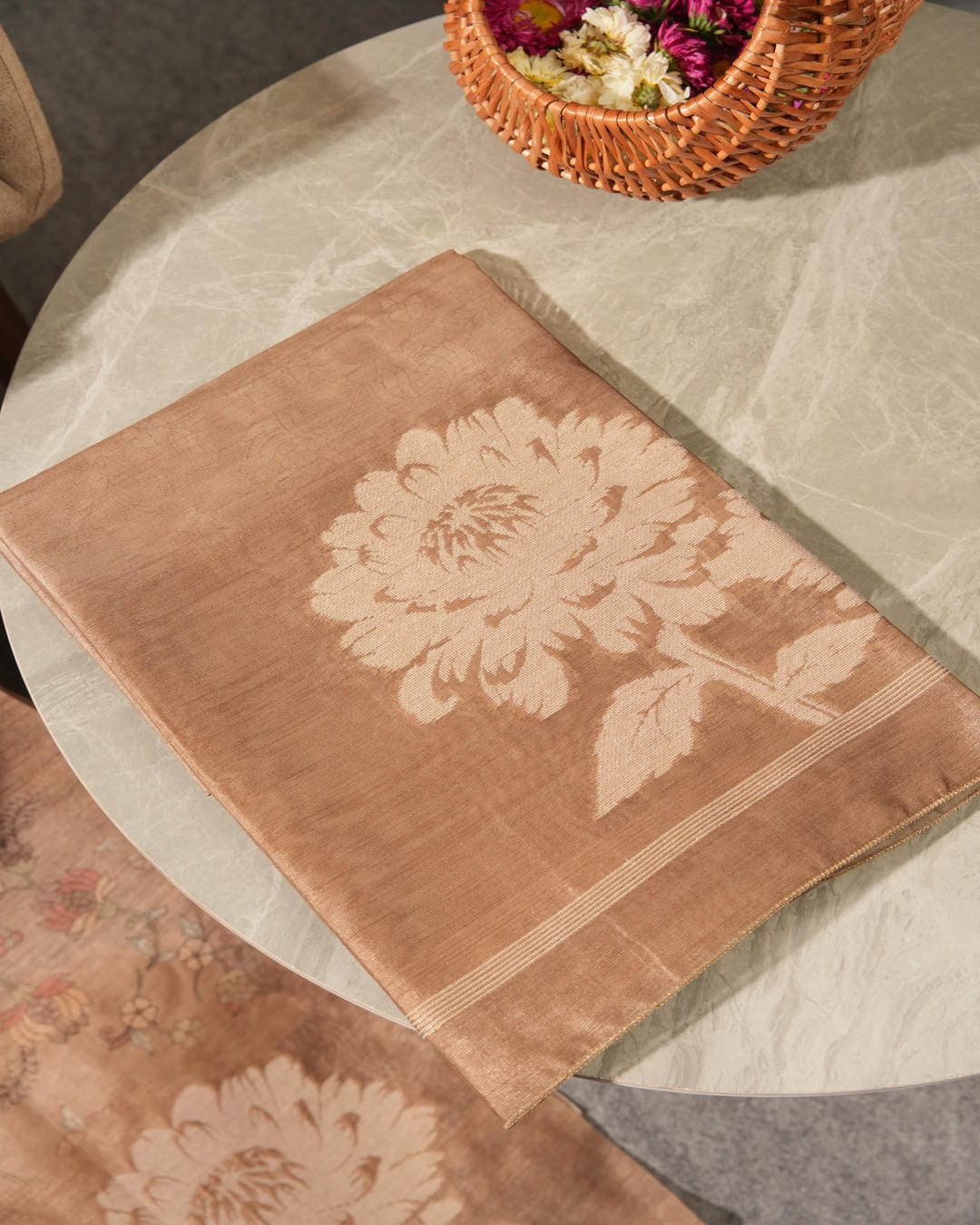 Cedar Brown Jamdani Muga Cotton Unstitched Suit Set