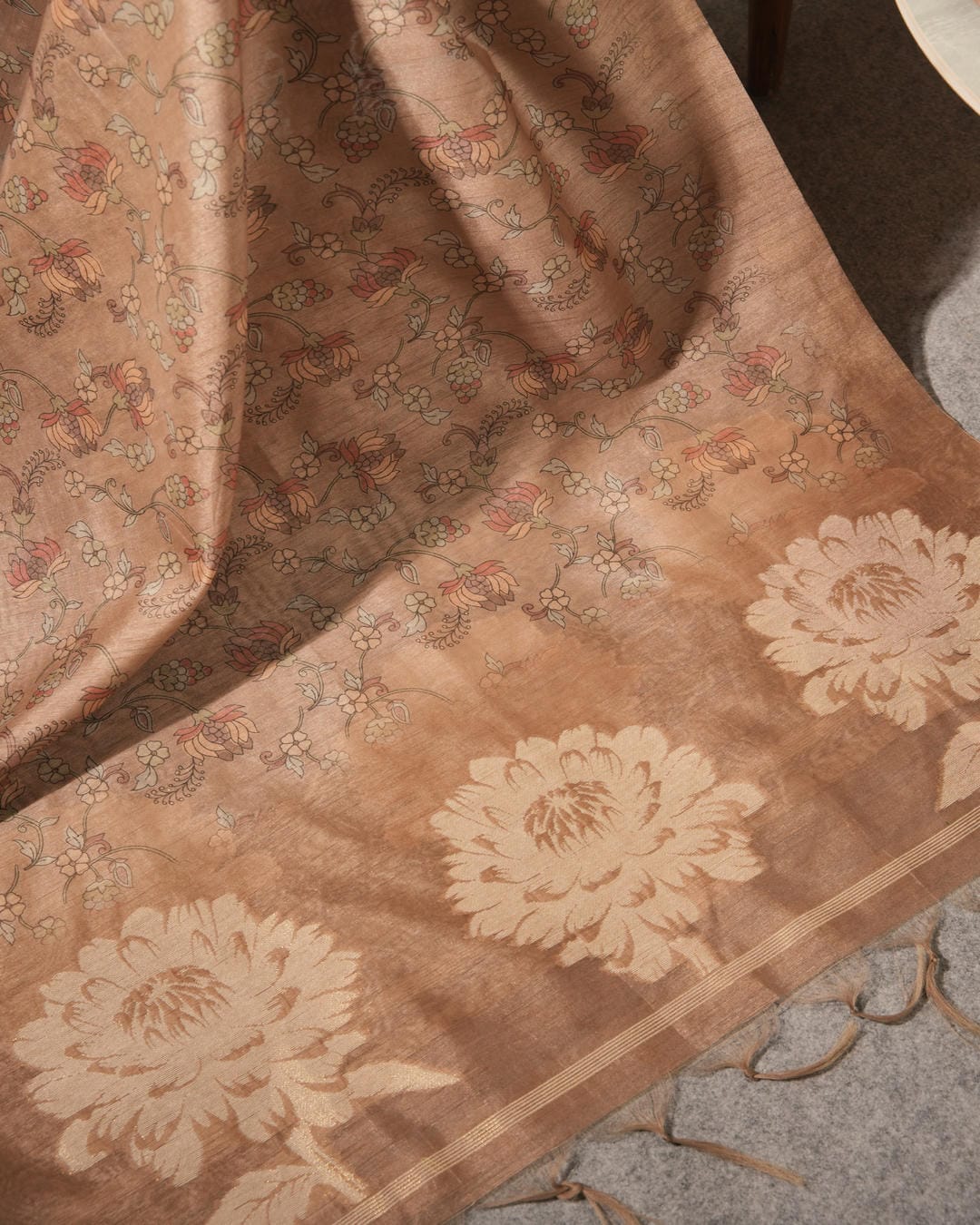 Cedar Brown Jamdani Muga Cotton Unstitched Suit Set