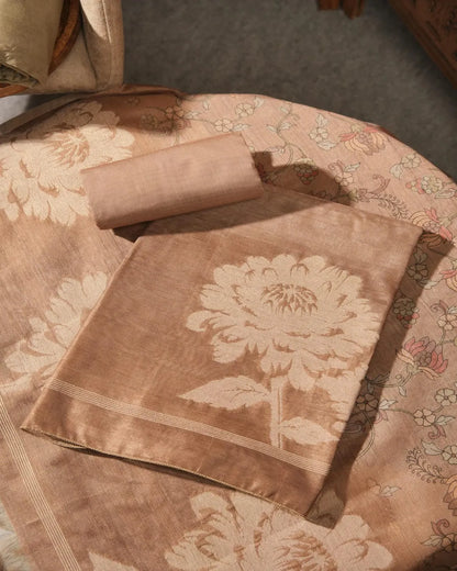 Vintage Bloom – Dusty Rose Semi Tussar Silk Unstitched Suit