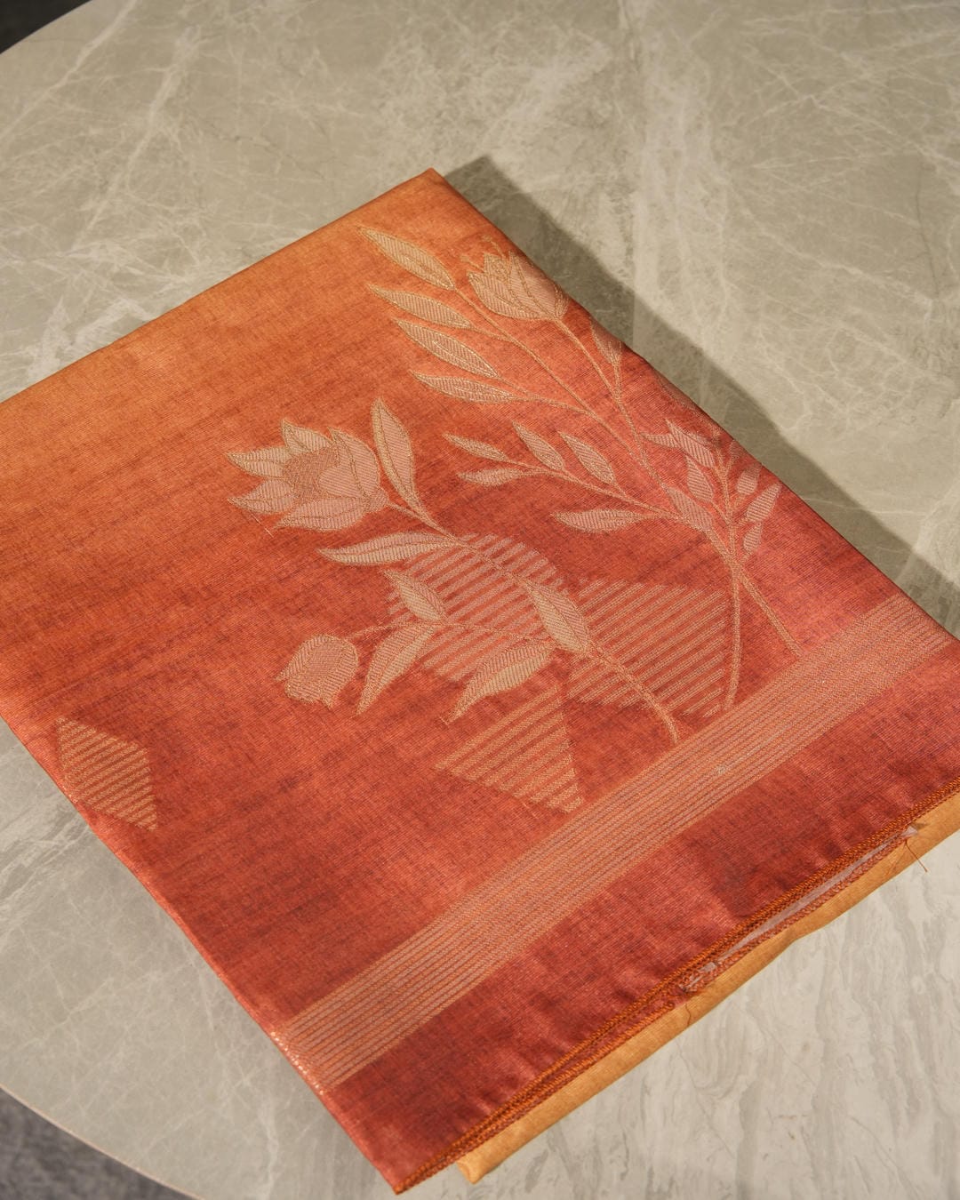 Burnt Orange Jamdani Semi Tussar Unstitched Suit Set