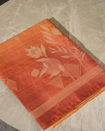 Sunset Glow – Peach Semi Tussar Silk Unstitched Suit