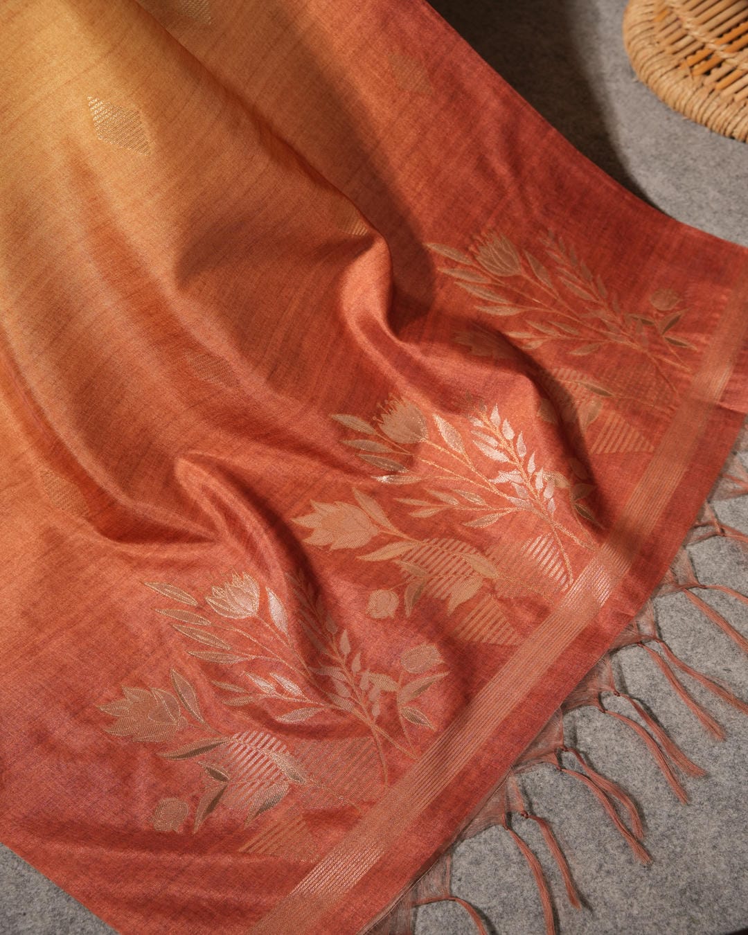 Burnt Orange Jamdani Semi Tussar Unstitched Suit Set