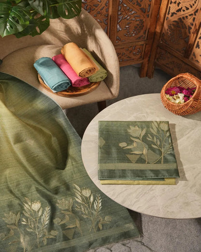 Emerald Bloom – Lime Green Semi Tussar Silk Unstitched Suit