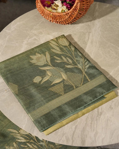 Emerald Bloom – Lime Green Semi Tussar Silk Unstitched Suit
