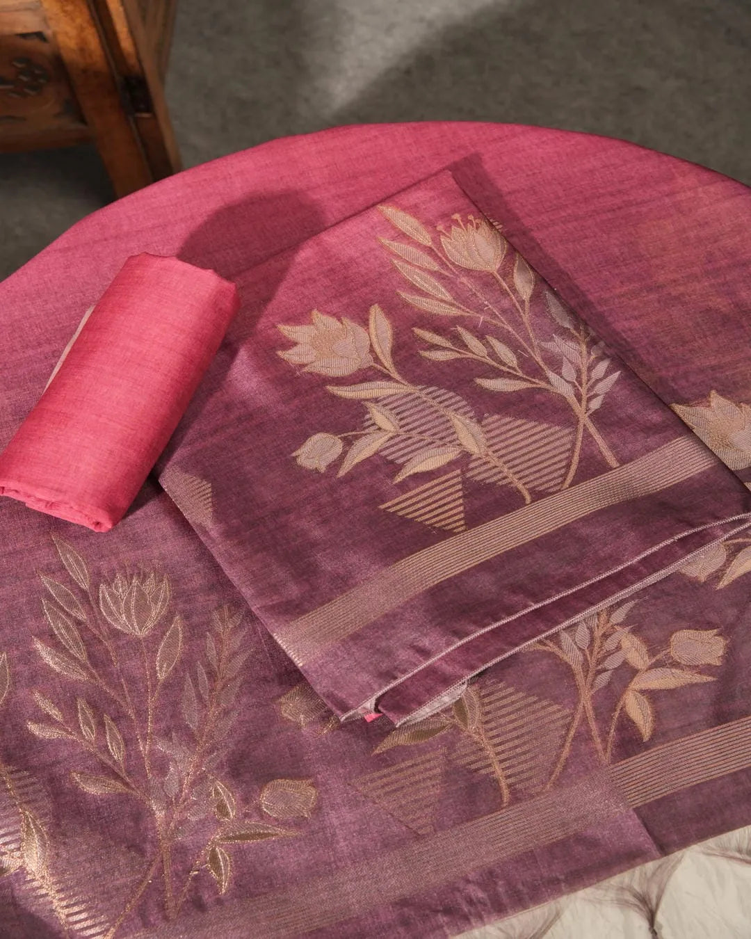 Crimson Radiance – Magenta Semi Tussar Silk Unstitched Suit
