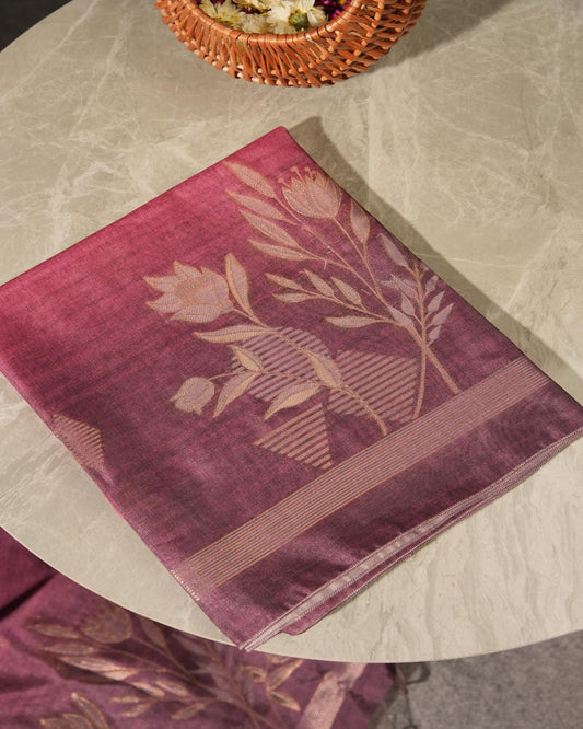 Deep Wine Jamdani Semi Tussar Unstitched Suit Set