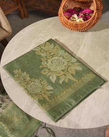 Emerald Serenity – Olive Green Semi Tussar Silk Unstitched Suit