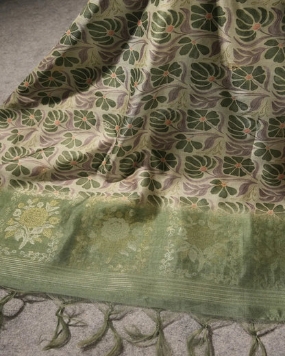 Amber Glow – Antique Gold Semi Tussar Silk Unstitched Suit