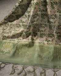 Emerald Serenity – Olive Green Semi Tussar Silk Unstitched Suit