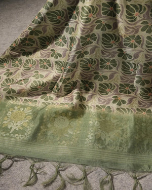 Emerald Serenity – Olive Green Semi Tussar Silk Unstitched Suit