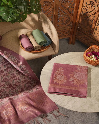 Blush Radiance – Dusty Rose Semi Tussar Silk Unstitched Suit
