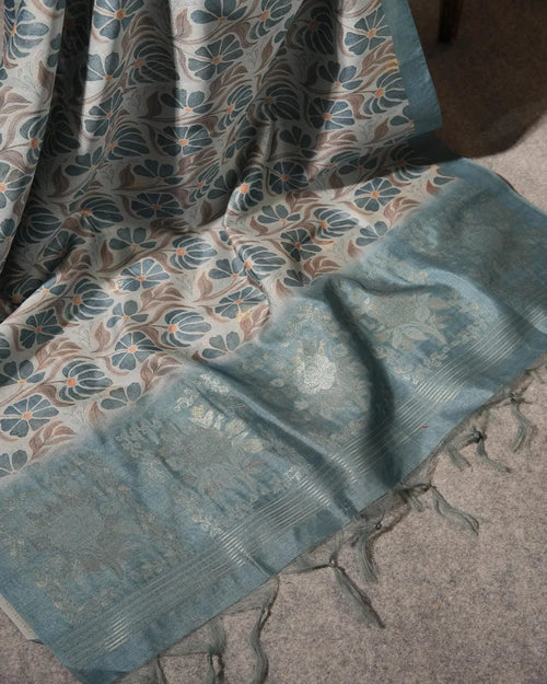 Sapphire Dreams – Peacock Blue Semi Tussar Silk Unstitched Suit